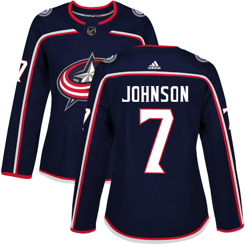 Adidas Columbus Blue Jackets #7 Jack Johnson Navy Blue Home Authentic Women Stitched NHL Jersey->women nhl jersey->Women Jersey